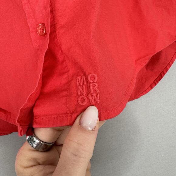 Monrow Womens Top Small Coral Pink Poplin Shirt Relaxed Fit Beachy Old Money - Picture 3 of 11